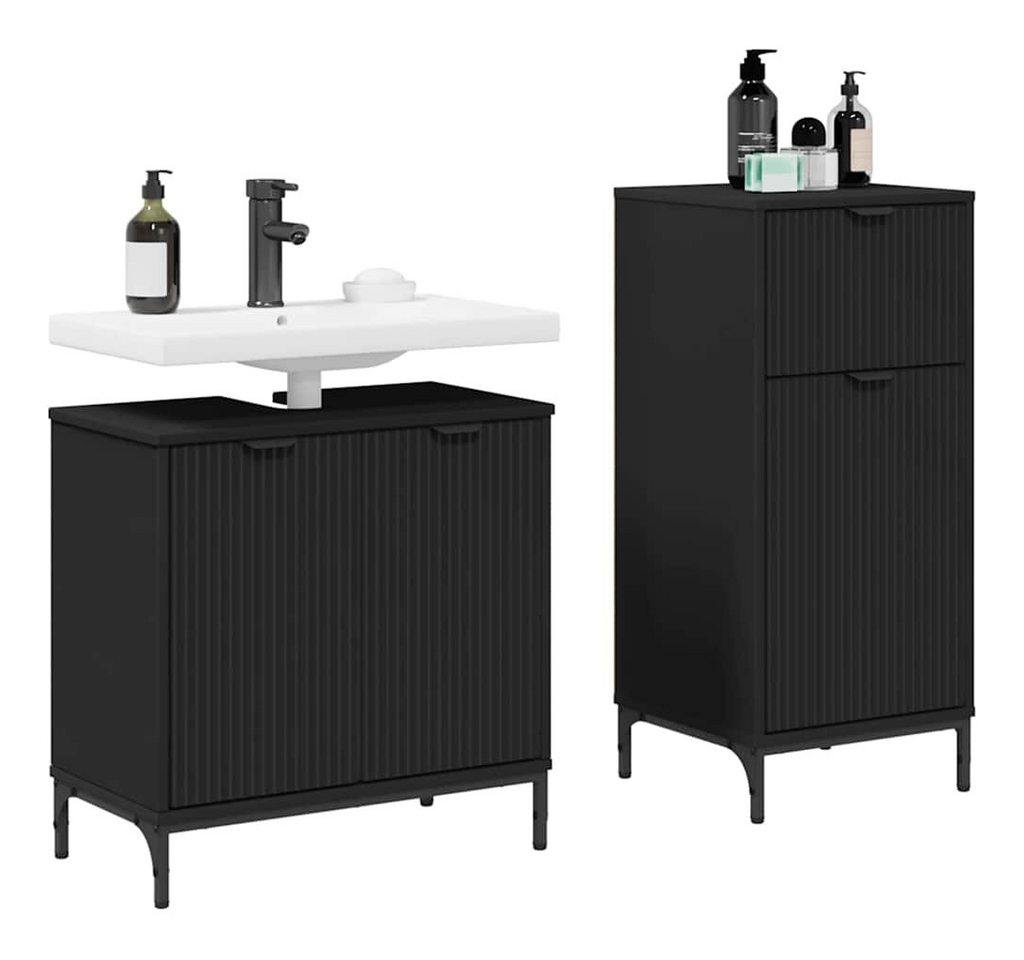 Vidaxl Bathroom Furniture Set 2 Pcs Black Engineered Wood And Metal Bild 2