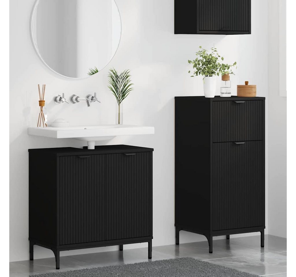 Vidaxl Bathroom Furniture Set 2 Pcs Black Engineered Wood And Metal Bild 3