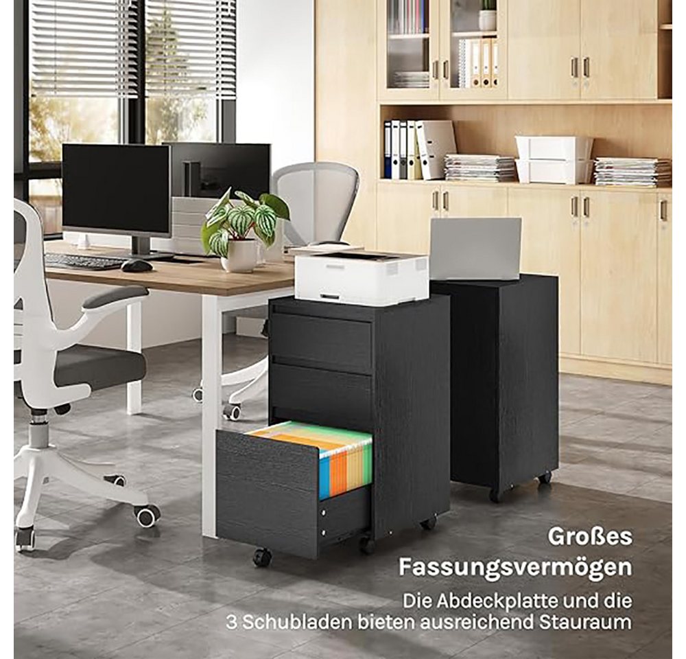 Rollcontainer Mit 3 Schubladen, Mobiler Aktenschrank, Büroschrank Mit Rollen, Aufbewahrungsschrank Für Büro Homeoffice, 40x70x40 Cm, Schwarz - Woltu Bild 3