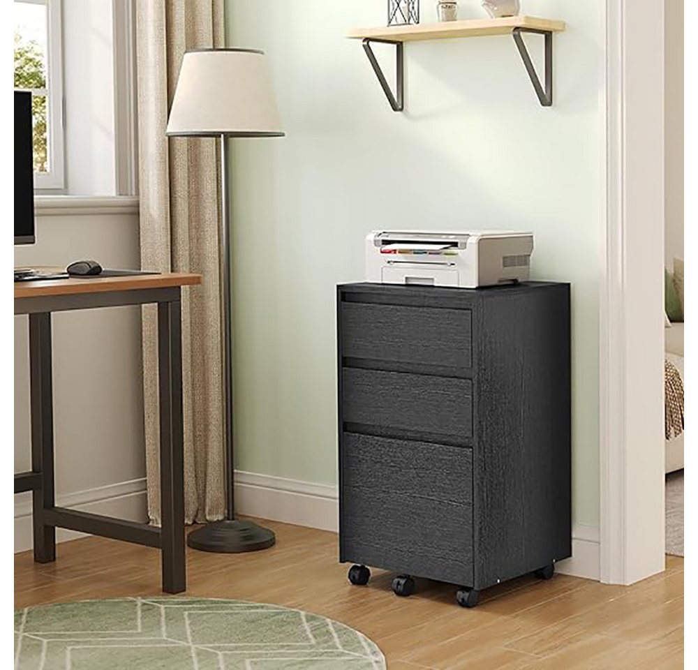Rollcontainer Mit 3 Schubladen, Mobiler Aktenschrank, Büroschrank Mit Rollen, Aufbewahrungsschrank Für Büro Homeoffice, 40x70x40 Cm, Schwarz - Woltu Bild 5