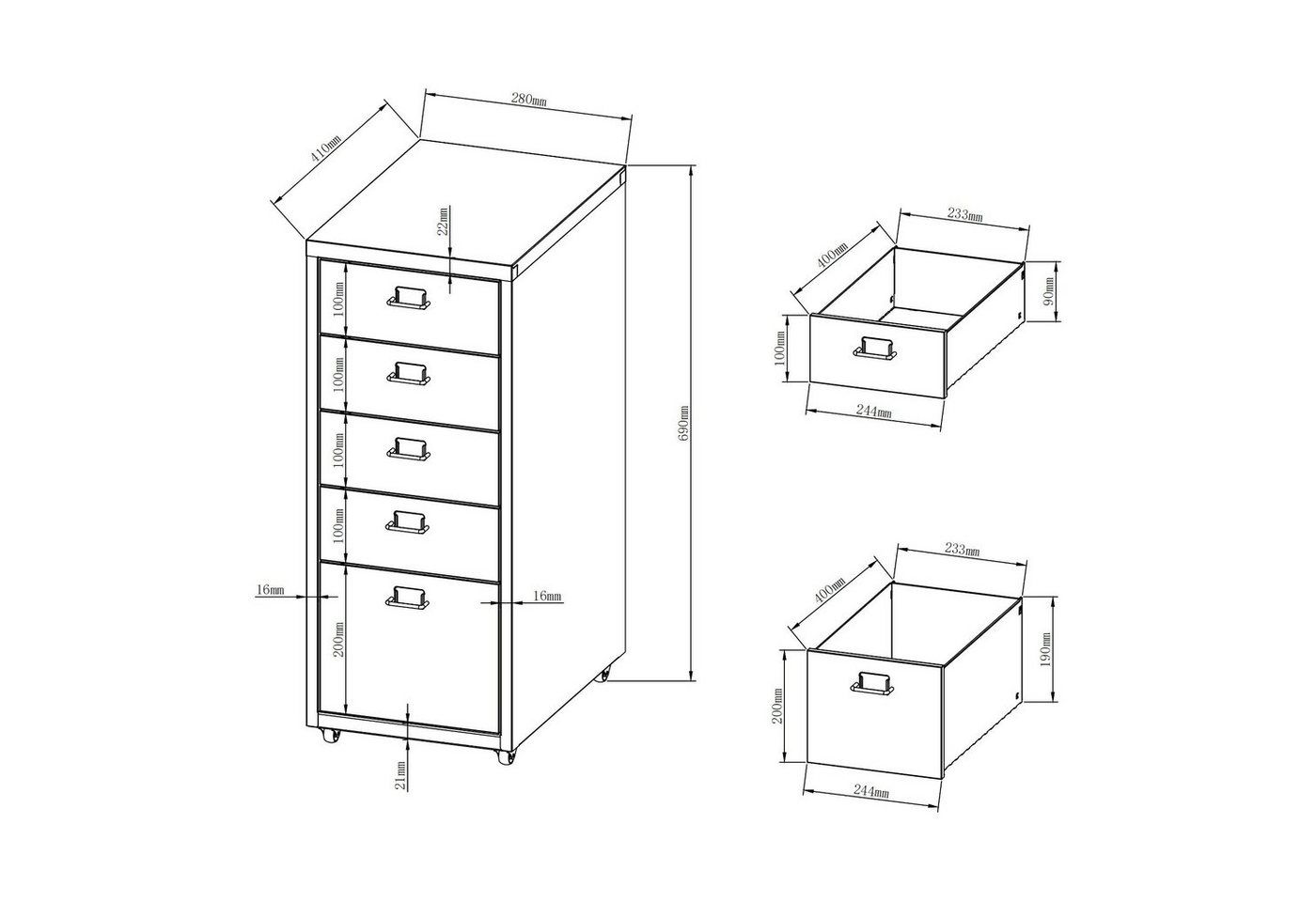 Rollcontainer Kökar Mit 5 Schubladen 69x28x41 Cm Apfelgrün [en.casa]