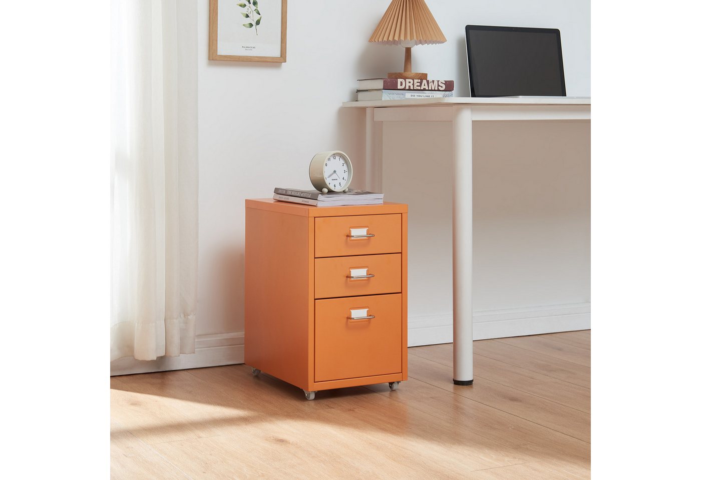 Rollcontainer Kökar Mit 3 Schubladen 48x28x41 Cm Orange [en.casa]