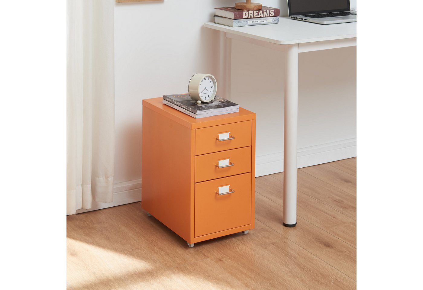 Rollcontainer Kökar Mit 3 Schubladen 48x28x41 Cm Orange [en.casa] Bild 2