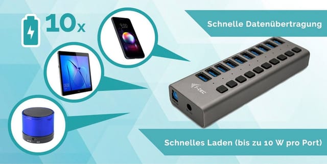 USB 3.0 Charging HUB 10 port + Power Adapter 48 W, USB-Hub
