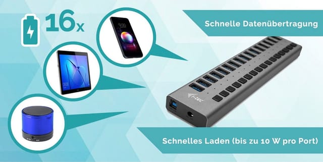 USB 3.0 Charging HUB 16port + Power Adapter 90 W, USB-Hub