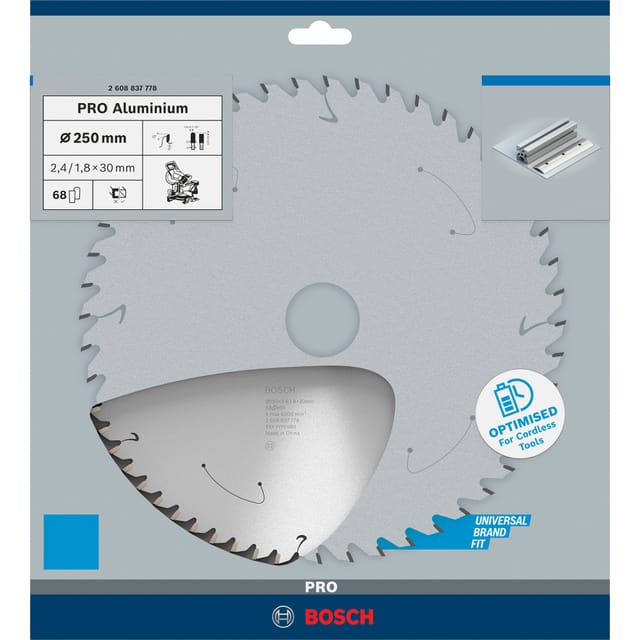 PRO Aluminium cordless Kreissägeblatt, Ø 250mm, 68Z