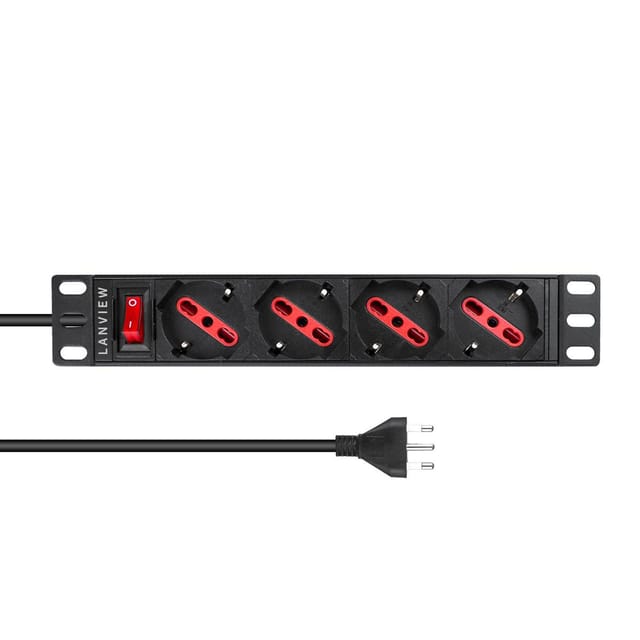 Lanview 1u 10'' 4-port F/j Typ Italienischer Stecker, Mit Schalter, 2m Stromkabel, J-stecker, Lvr-2mit-sw-it4