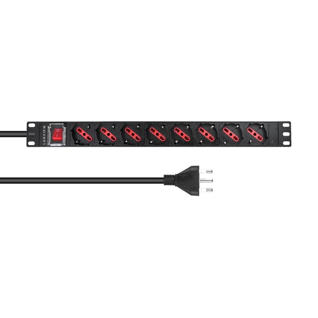 Lanview 1he 19" 8-port Typ F/j, Mit Schalter, 2 M Kabel Mit J-stecker, Lvr-2mit-sw-it8