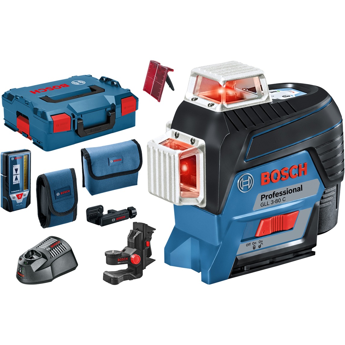 Linienlaser GLL 3-80 C Professional, Laser-Empfänger LR 7, L-BOXX, Kreuzlinienlaser