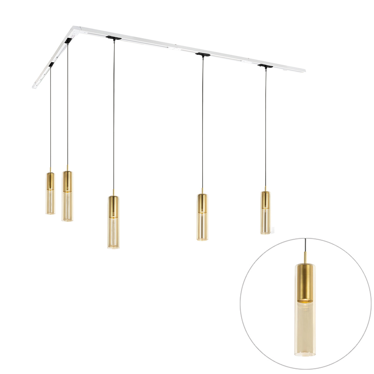 Modernes Schienensystem Mit 5 Goldenen Pendelleuchten 1-phasig - Iconic Lloyd