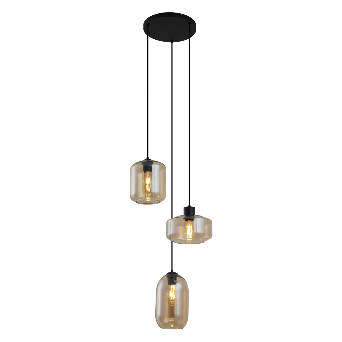 Moderne Hängelampe Schwarz Mit Bernsteinfarbenem Glas 3-flammig - Sheena