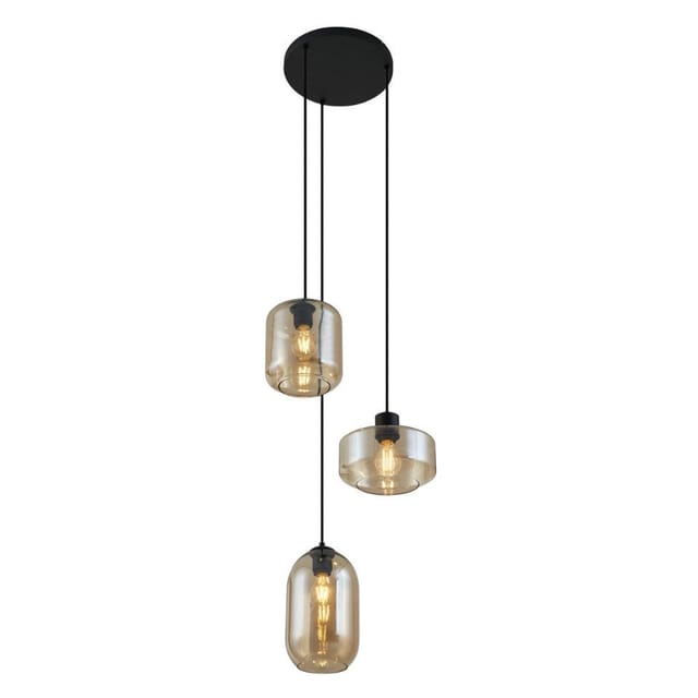 Moderne Hängelampe Schwarz Mit Bernsteinfarbenem Glas 3-flammig - Sheena