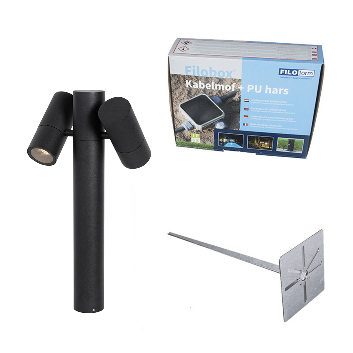 Stehende Außenleuchte Schwarz 50 Cm 2-licht Verstellbar - Duo