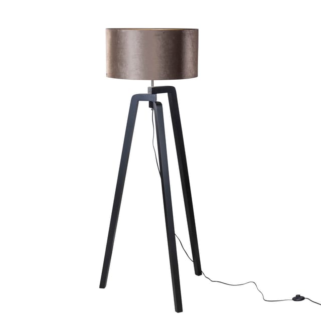 Stehleuchte Schwarz Mit Braunem Samt-schirm 50cm - Puros