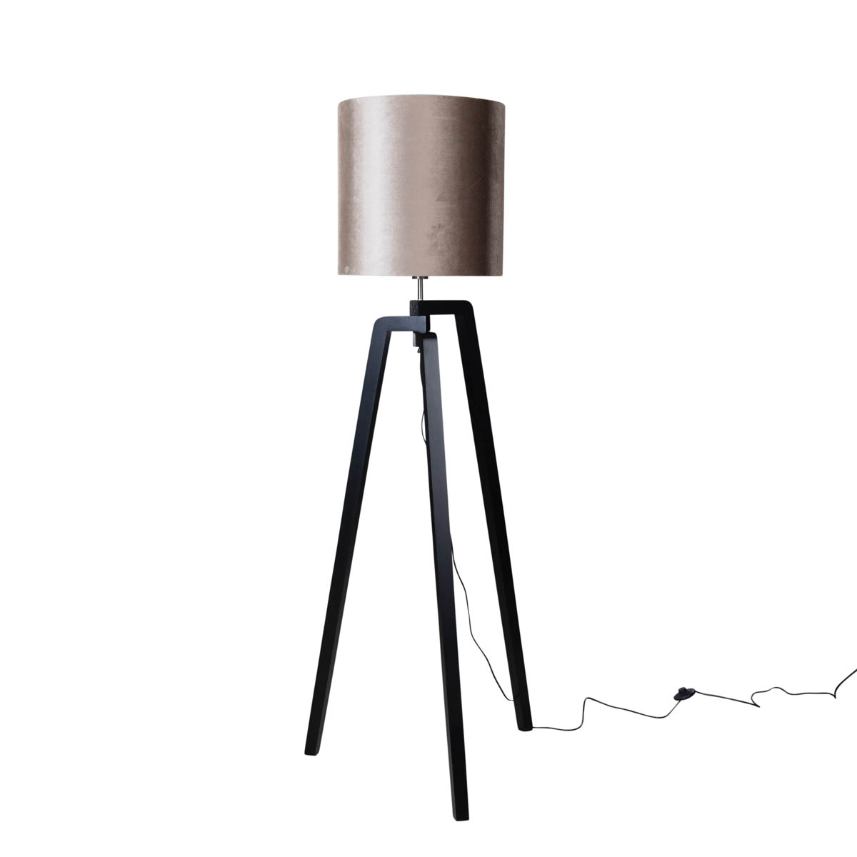 Stehleuchte Schwarz Mit Taupe Samt Lampenschirm 50cm - Puros