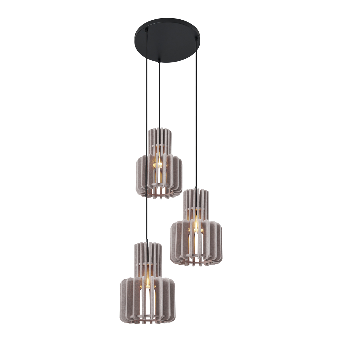 Retro-hängelampe Schwarz Mit Taupe 3-flammig - Felt