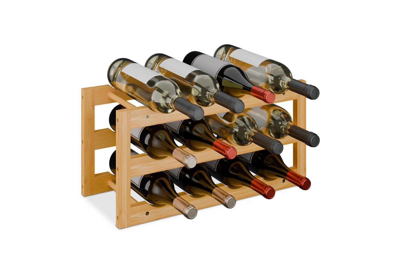 Relaxdays - Weinregal, Für Weinflaschen, Flaschenregal, 12 Flaschen, Hxbxt: 28 X 56 X 24 Cm, Aus Bambus, Weinhalter, Natur Bild 2