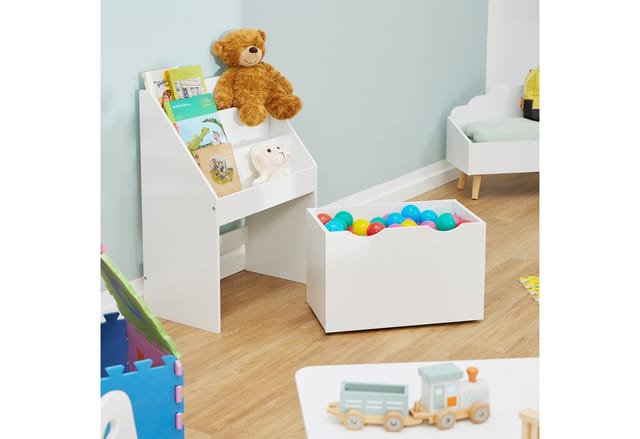 Bücherregal Kinder, Hxbxt: 69,5 X 50,5 X 28 Cm, 3 Bücherfächer, Spielzeugkiste Mit Rollen, Kinderregal, Weiß - Relaxdays