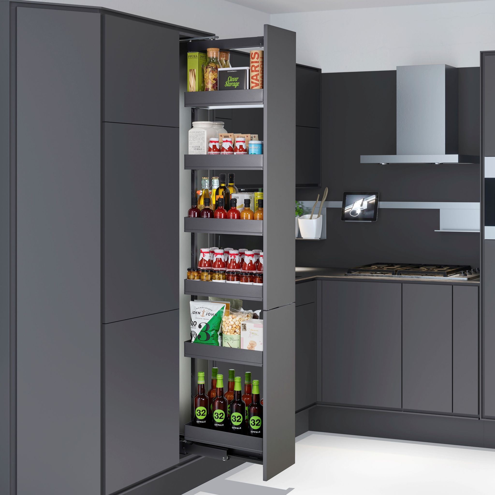 Dispensa-x Anthrazit Für Korpusbreite 300 Mm, Korpusinnenhöhe 1900 - 2300 Mm Apothekerauszug 100 Kg Tragkraft Mit Arena Pure Tablaren / Kesseböhmer