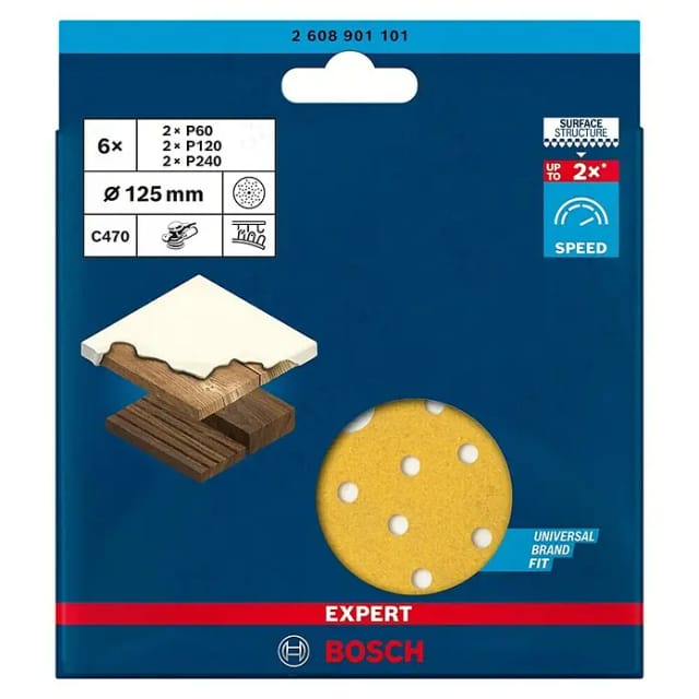 Expert C470 Schleifblatt-Set, Ø 125mm, K60 / 120 / 240 Multilochung