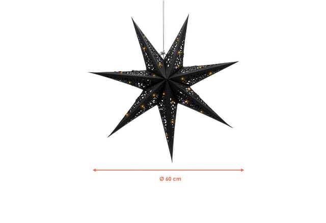 Led Papierstern Zum Hängen In Schwarz - Ø 60 Cm - Weihnachts Stern Deko Beleuchtung Warm Weiß - Adventsstern Dekoleuchte Stimmungslicht Für Weihnachten Advent Winter
