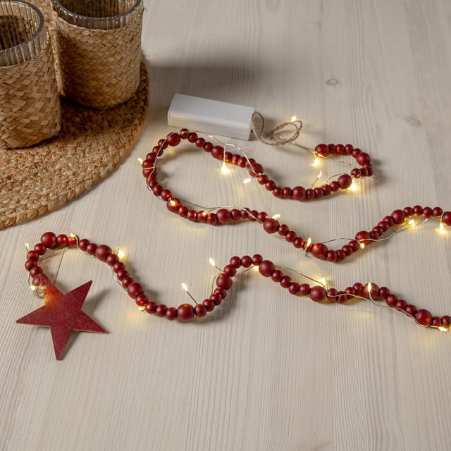 Weihnachtslichterkette Beady Mit Holzperlen Stern Natur L 150cm