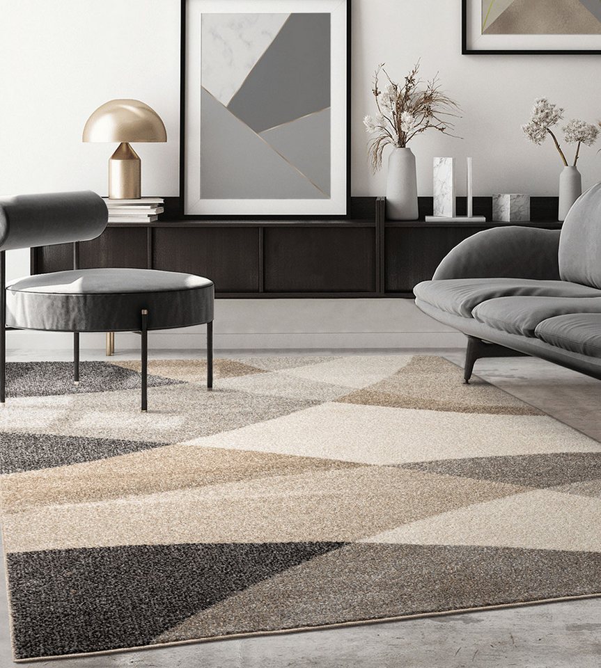 The Carpet - Pearl Moderner Dichter Kurzflor Wohnzimmer Schlafzimmer Teppich, Konturenschnitt, Beige, 120 X 160 Cm
