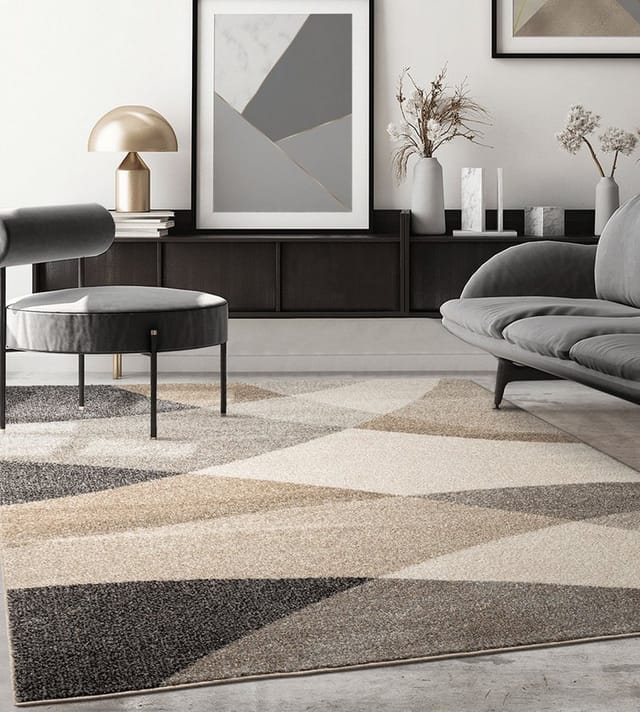 The Carpet - Pearl Moderner Dichter Kurzflor Wohnzimmer Schlafzimmer Teppich, Konturenschnitt, Beige, 120 X 160 Cm