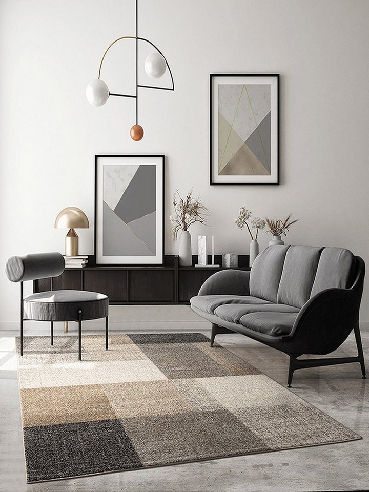 The Carpet - Pearl Moderner Dichter Kurzflor Wohnzimmer Schlafzimmer Teppich, Konturenschnitt, Beige, 160 X 220 Cm