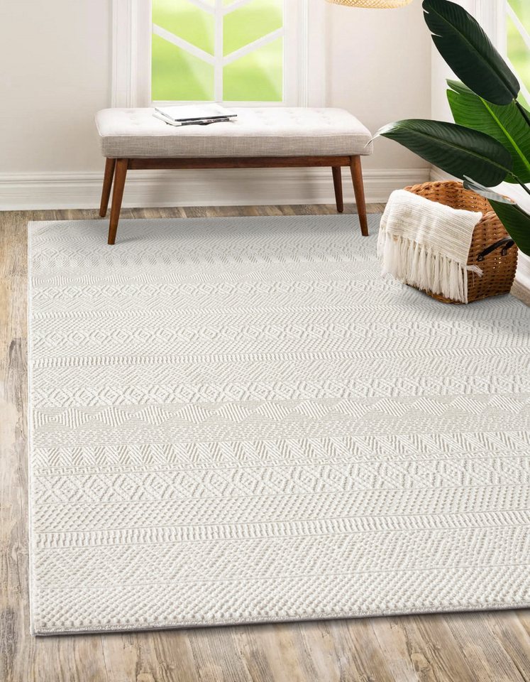 The Carpet Lima Designer Teppich, Weich, Waschbar, Flor Aus 100% Recyceltem Polyester, Creme, 080 X 150 Cm Bild 2