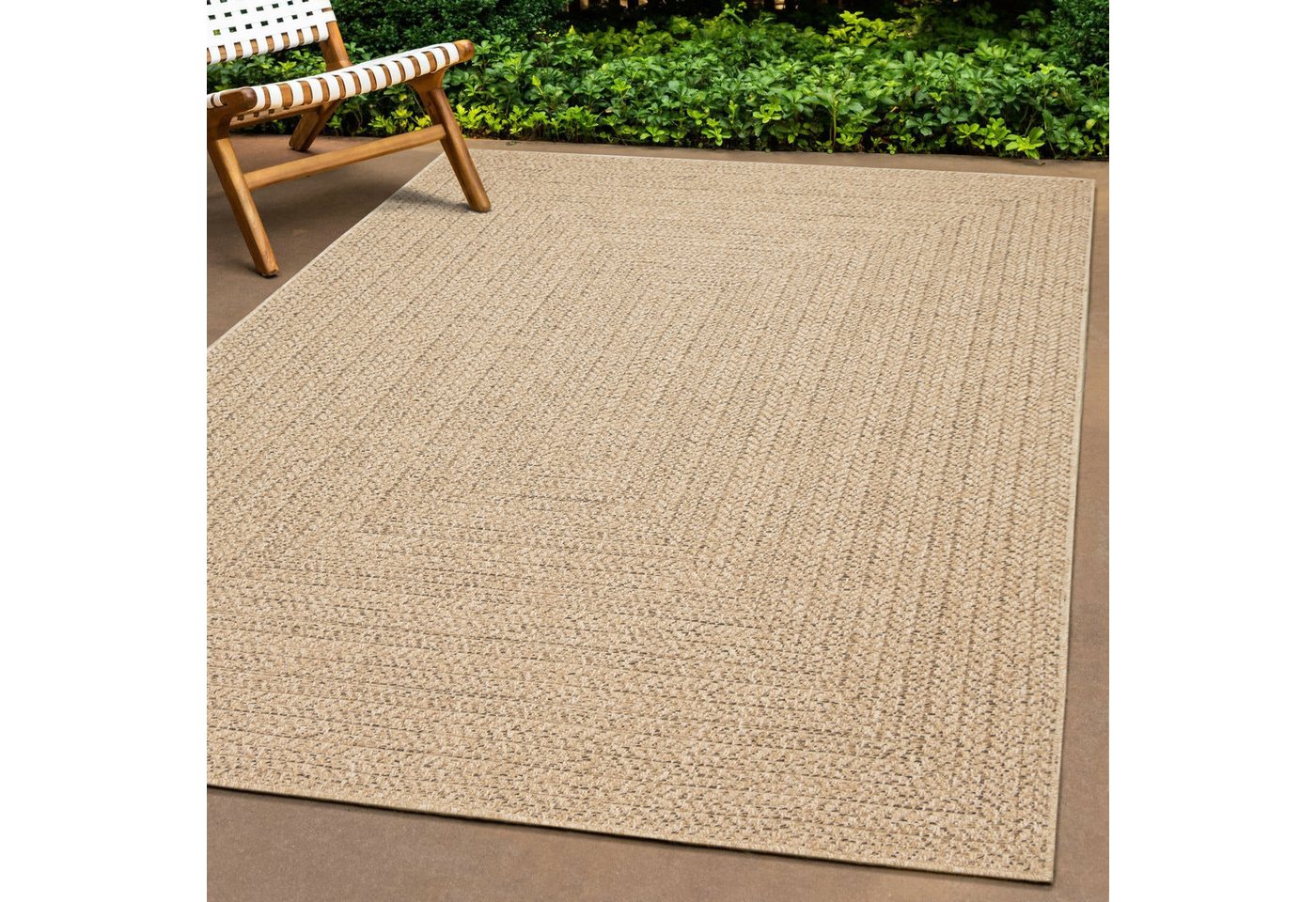 The Carpet Kansas In- Und Outdoor Teppich Im Natürlichen Jute-look, Wetterfest, Geeignet Für Terrasse, Natur, 120 X 170 Cm
