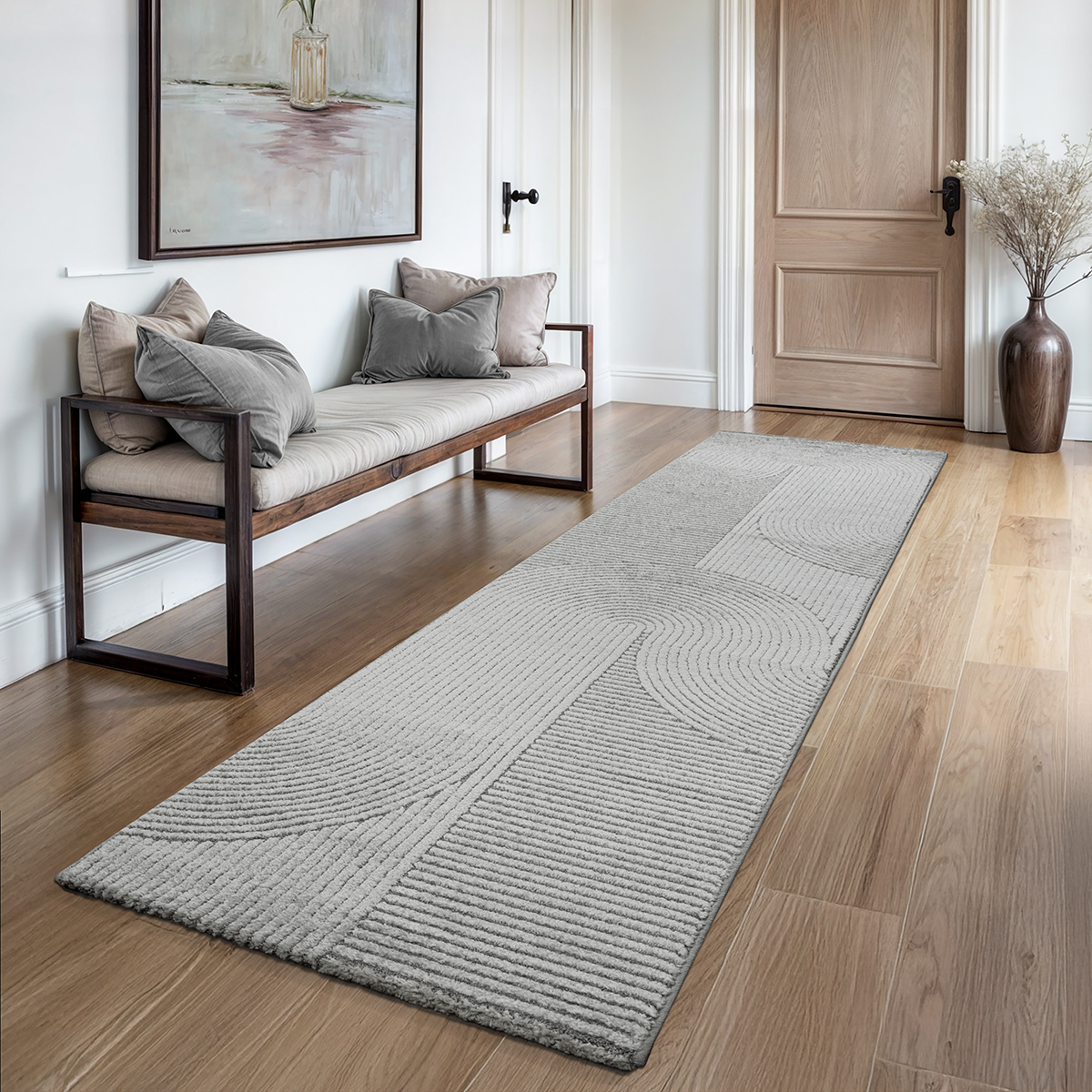 Everest - Moderner Kurzflor Teppich Wohnzimmer Schlafzimmer Mit Hoch-tief-effekt, 3d Effekt, Hohe Flordichte Und Angenehm Weich, Grau, 080 X 300 Cm - The Carpet