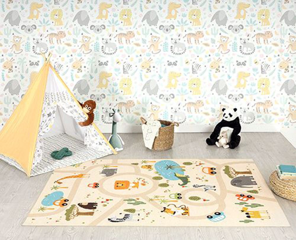 The Carpet Happy Life Kinderzimmer, Kinderteppich, Spielteppich, Waschbar, Beige, 100 X 200 Cm Bild 3