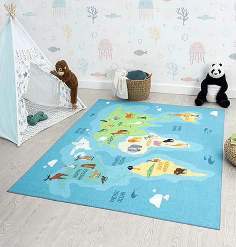 The Carpet Happy Life Kinderzimmer, Kinderteppich, Spielteppich, Waschbar, Blau, 080 X 150 Cm Bild 4