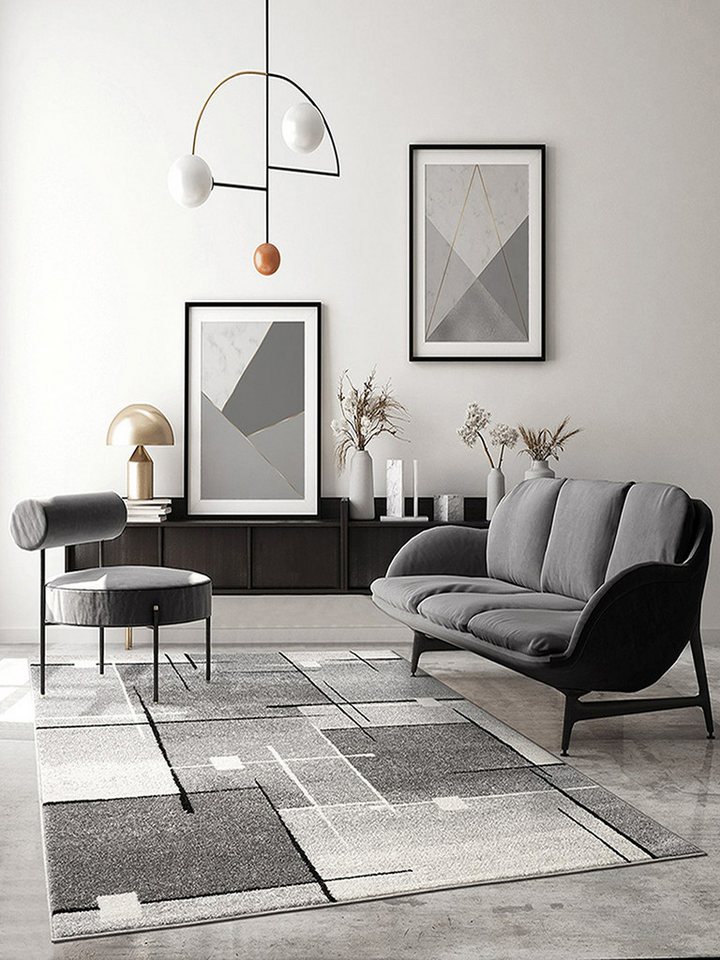 The Carpet Pearl Moderner Dichter Kurzflor Wohnzimmer Schlafzimmer Teppich, Konturenschnitt, Grau, 120 X 160 Cm