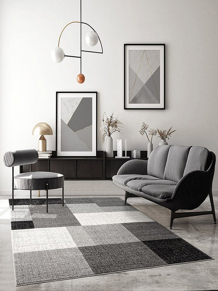 The Carpet - Pearl Moderner Dichter Kurzflor Wohnzimmer Schlafzimmer Teppich, Konturenschnitt, Grau, 200 X 280 Cm