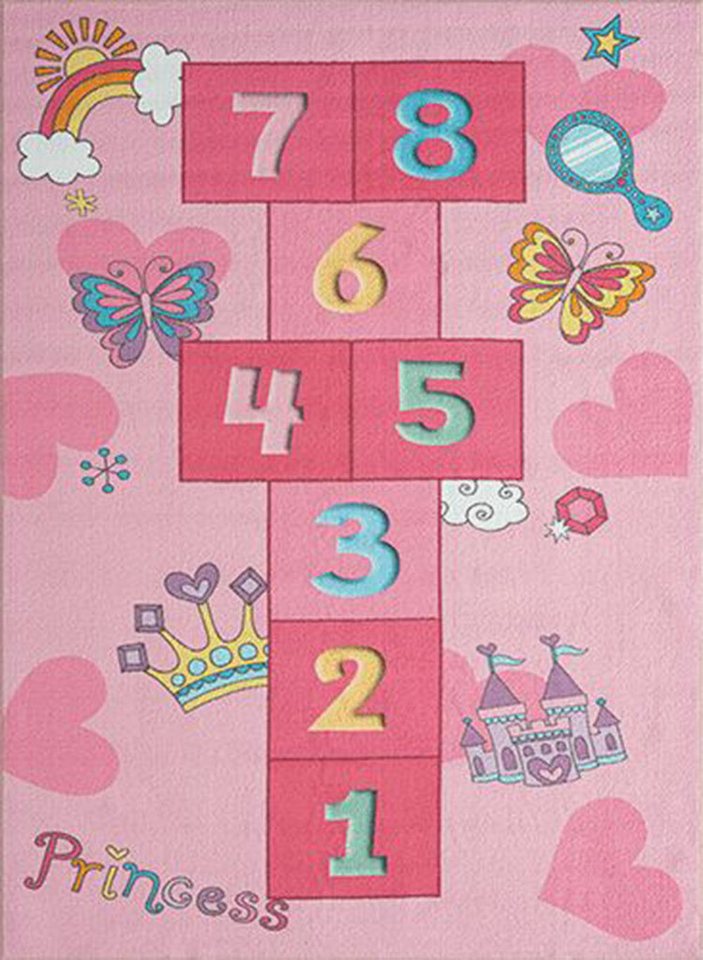 The Carpet - Happy Life Kinderzimmer, Kinderteppich, Spielteppich, Waschbar, Rosa, 160 X 220 Cm