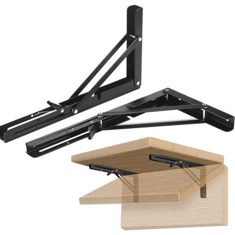 2 Stück Klappbare Regalträger, Klappbare Winkelträger, Wandregalhalterungen, Stabile Schwarze Klappträger, Klappbare Wandkonsole