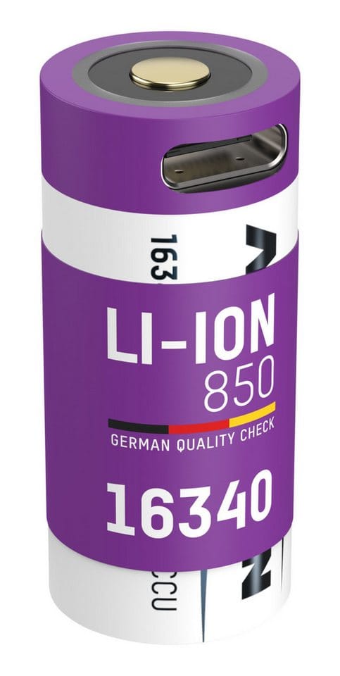 Li-Ion Akku 16340 850mAh mit Ladebuchse