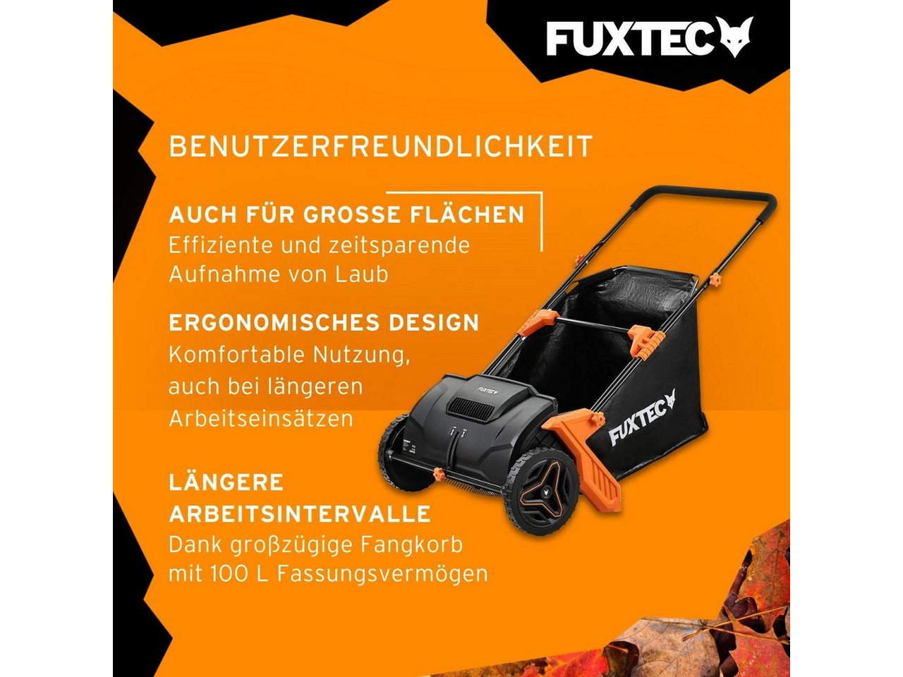 Laubsammler Fx-ls52, Grasschnittsammler Mit 530mm Arbeitsbreite, 0-40mm Arbeitstiefe, Einem Ca. 100l Großen Graßfangkorb Und 6,5 Kg - Fuxtec Bild 5