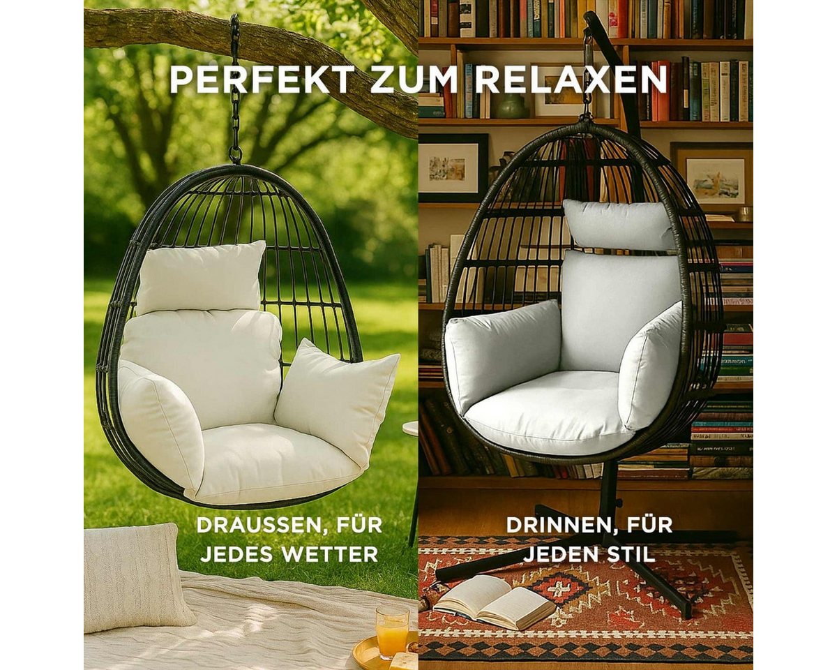 Hängesessel-kissen Outdoor Natur Mit Kopfstütze, Polster-auflage Für Hängeschaukel, Hängekorb-stuhl, 2-teilig Mit Kopfteil Und Bindebändern, Weich & Wetterfest - Homescapes