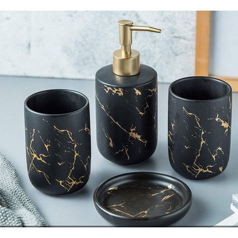 4-teiliges Badezimmer-accessoire-set, Modisches Schwarzes Badezimmer-set (