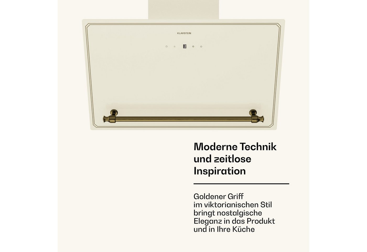 Klarstein Victoria Dunstabzugshaube - 60 Cm Abzugshaube Küche, 400 M³/h Luftstrom, A++ Energieeffizienz, Touch-bedienfeld, Led-dunstabzugshaube, Leise 52 Db, Creme & Gold Bild 5