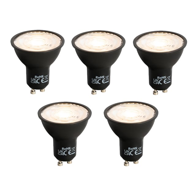 Set Mit 5 Gu10 Led-lampe Schwarz 7w 610 Lm 3000k