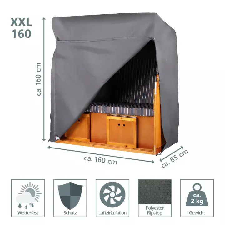 Strandkorb Schutzhaube Aero Protect dunkelgrau - Größe XXL 160cm Baltic Dreisitzer Bild 2
