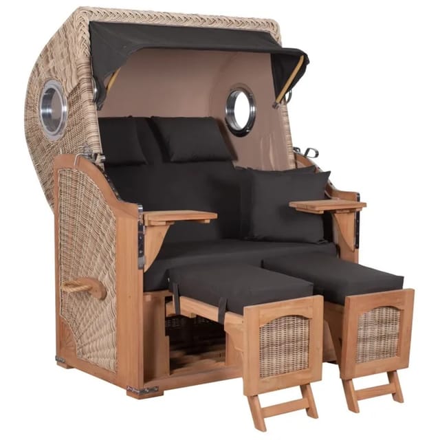 Strandkorb Amrum Grande XXL Teak Bullauge PE grey Dessin 586
