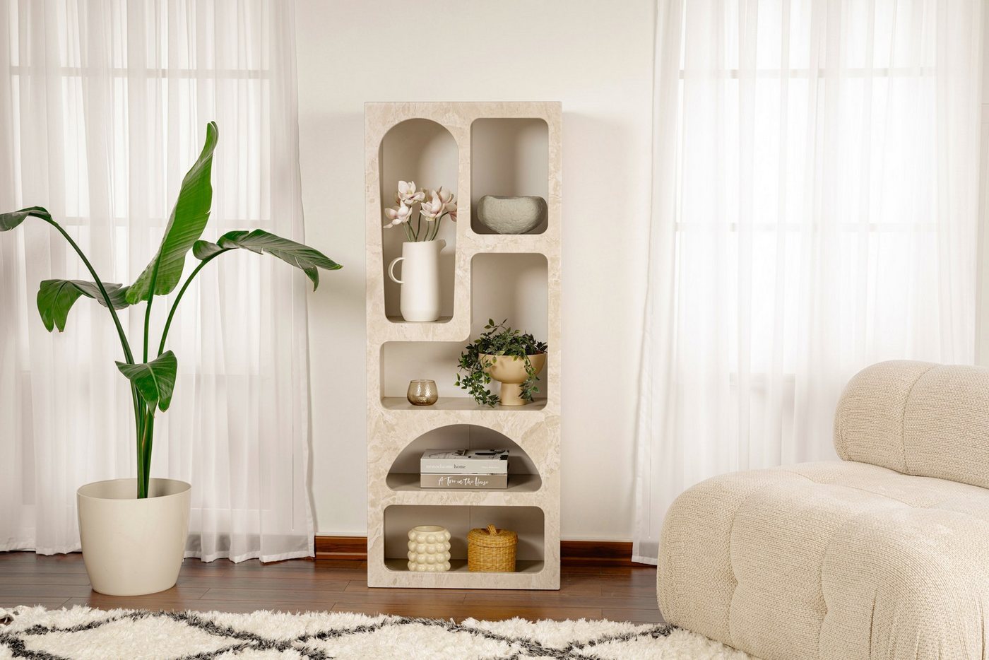 Regal Mit 5 Fächern - Marmor-optik Weiß - Luela Bild 2