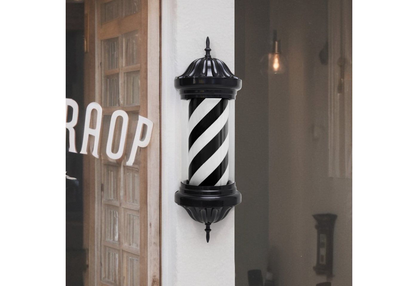 Barberpub - Barber Pole Barbierstab, Barbershop Friseurstange Mit Led Leucht Salon Einrichtung, Drehbar Stange Friseursalon, Schwarze Weiße Streifen, Barbier Stange Licht 70 Cm, Energie Sparen L054bb Bild 2