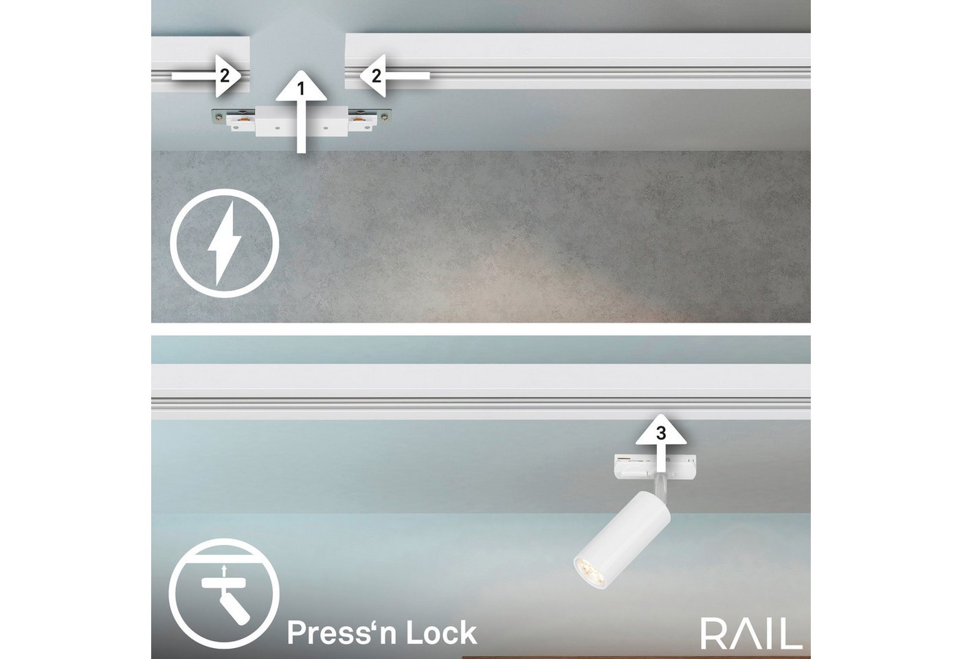Briloner - Rail Schienensystem, Komplettset, 4x Led Spots, Dimmbar, Einspeisung, Weiß, 1,5 M