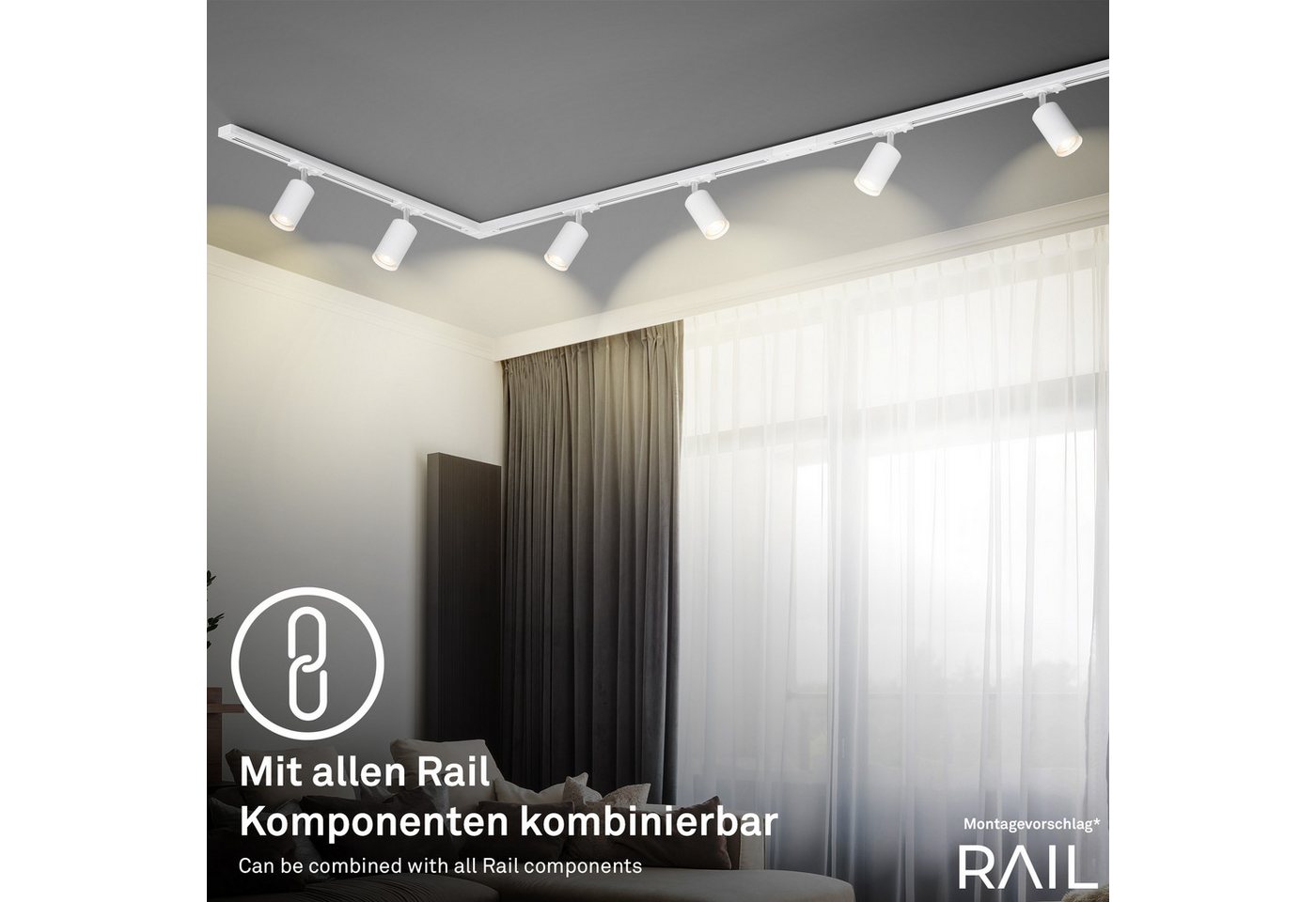 Briloner - Rail Schienensystem, Komplettset, 4x Led Spots, Dimmbar, Einspeisung, Weiß, 1,5 M Bild 4